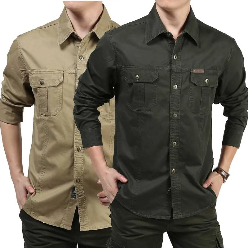 Billig Männer Shirts Langarm Baumwolle Lose Military Cargo Shirts Außen Armee Shirts Frühling Herbst Männlichen Kleidung Plus Größe 6XL