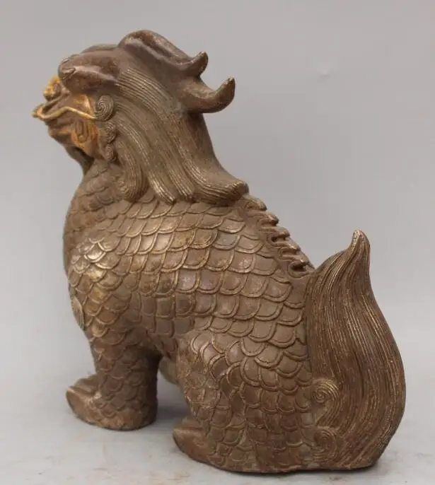 

S1912 11"Marked Bronze Gilt Fengshui Kylin Unicorn Dragon Beast Chi-lin Kirin Statue