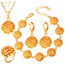 U7 Дубай Позолоченные Африканские Ювелирные Наборы Для Женщин Цветок Роза Этнические Украшения Для Невесты S695