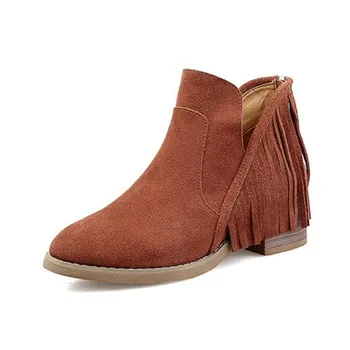 

2018 winter boots Fashion Tassel square Heel Ankle Boots Women Warm And Comfortable Flock Ladies shoes woman pointed toe shoes