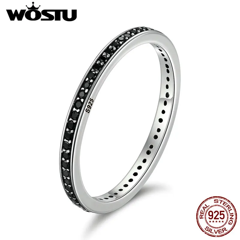 WOSTU подлинные 925 пробы серебряные кольца для пальцев с черным CZ для женщин модные украшения Прекрасный подарок DXR114