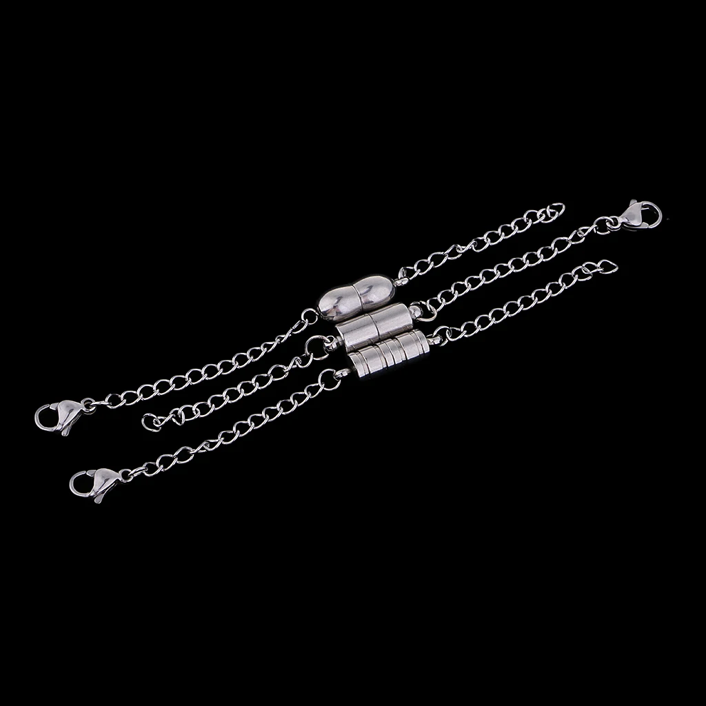 Phenovo 3 Piece Stainless Steel Magnetic Clasps With Extender Chain For DIY Necklace Bracelet Jewelry Making Accessories 