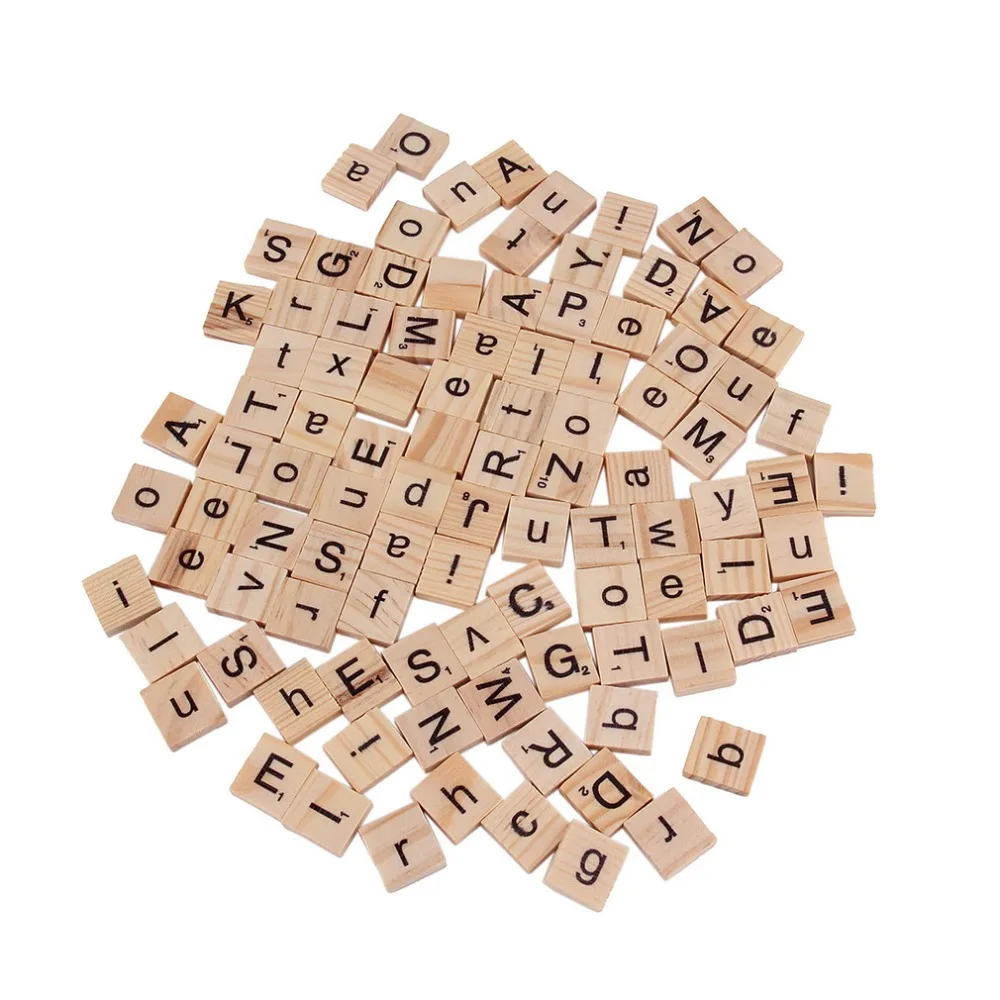 100 Wooden Alphabet Scrabble Tiles Black Letters /& Numbers For Crafts Wood