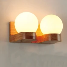 Modern Wood White Glass Bedroom Bedside Led Wall Lamp Living room Wall Light Aisle Corridor Bathroom Wall Sconce 110/220V E27 retro chinese wall lamp wall sconce antique wood parchme stair aisle corridor bedroom living room cafe lamp e27 wall light bra