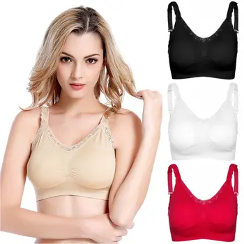 

Women Solid Color No Trace Without Steel Ring Bra Sling Lace Side Adjustable Shoulder Strap Running Full Cup Comfort Bra