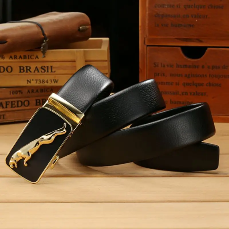 

New brand designer mens belt gold luxury leather belts for men Automatic buckle jaguar metal cowboy jeans genuine leather girdle