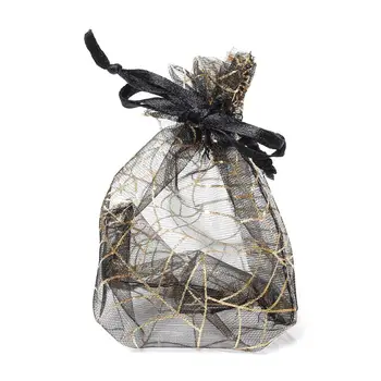 

8SEASONS Organza Drawable Wedding Gift Bags&Pouches Black Spider Web Pattern 11cm x 8.5cm,50PCs 2015 new