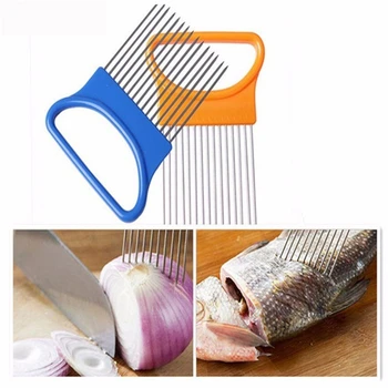 

Easy Cut Onion Holder Fork Stainless +Plastic Vegetable Slicer Kitchen Tools Tomato Cutter Metal Meat Needle Gadgets Meat Fork