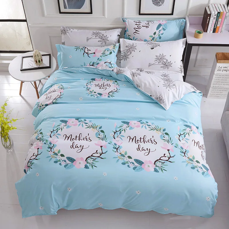 

Blue/Gray Floral Garland 4PCS Bedding Set comfortable bedclothes flower duvet cover bedlinen romantic Home textile Tropical tree