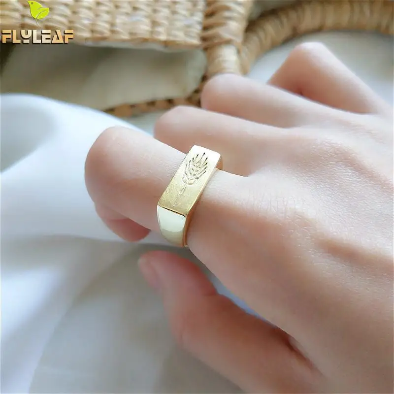

Flyleaf 925 Sterling Silver Rings For Women Personality Golden Wheat High Quality Fashion Fine Jewelry Open Ring Gold Femme