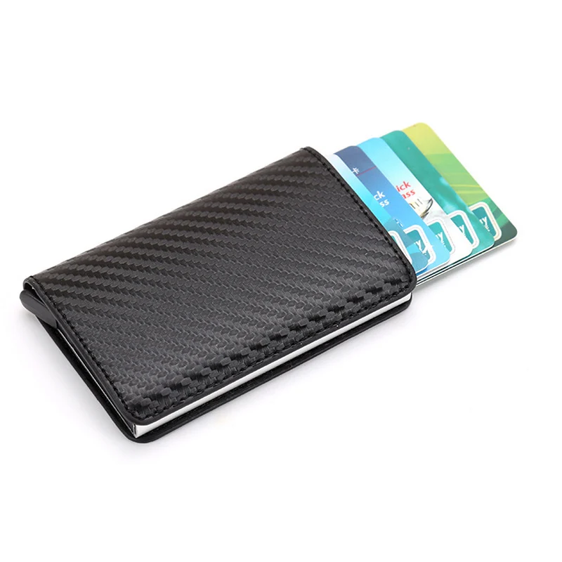 

2019 New Fashion Men's Leather Credit Card Holder RFID Blocking Aluminum Card Case Women Slim Wallet Metal Short Purse For Man