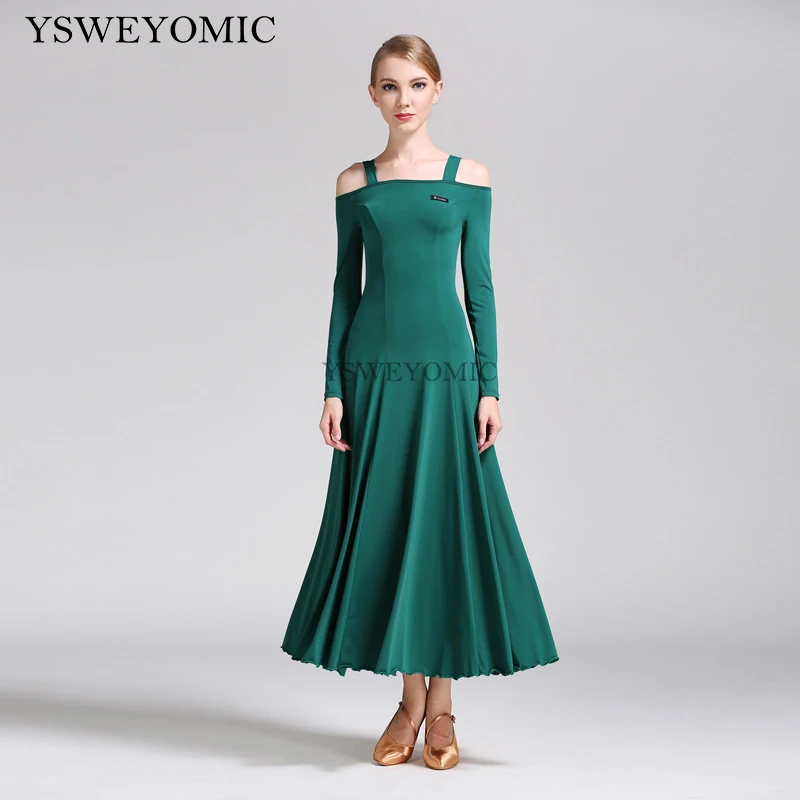 

2019 Dark Green 7 Colors High Quality Waltz Ballroom Dress Standard Long Sleeve Practice Cheap Ballroom Dresses For Ladies S9008