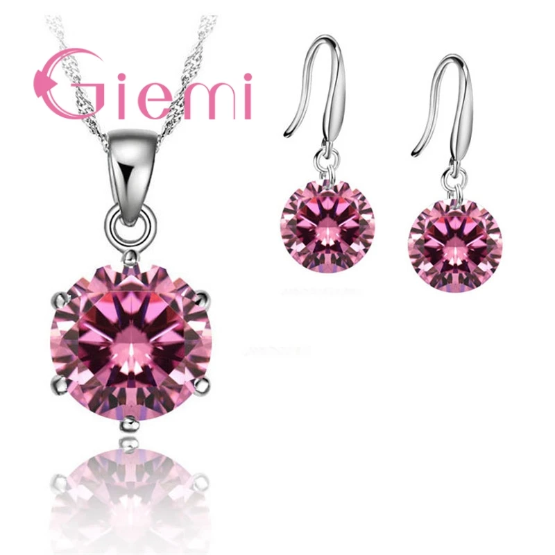 Комплект из колье и серёг серебра 925 пробы с фианитом|silver jewelry set|crystal setsterling silver set |