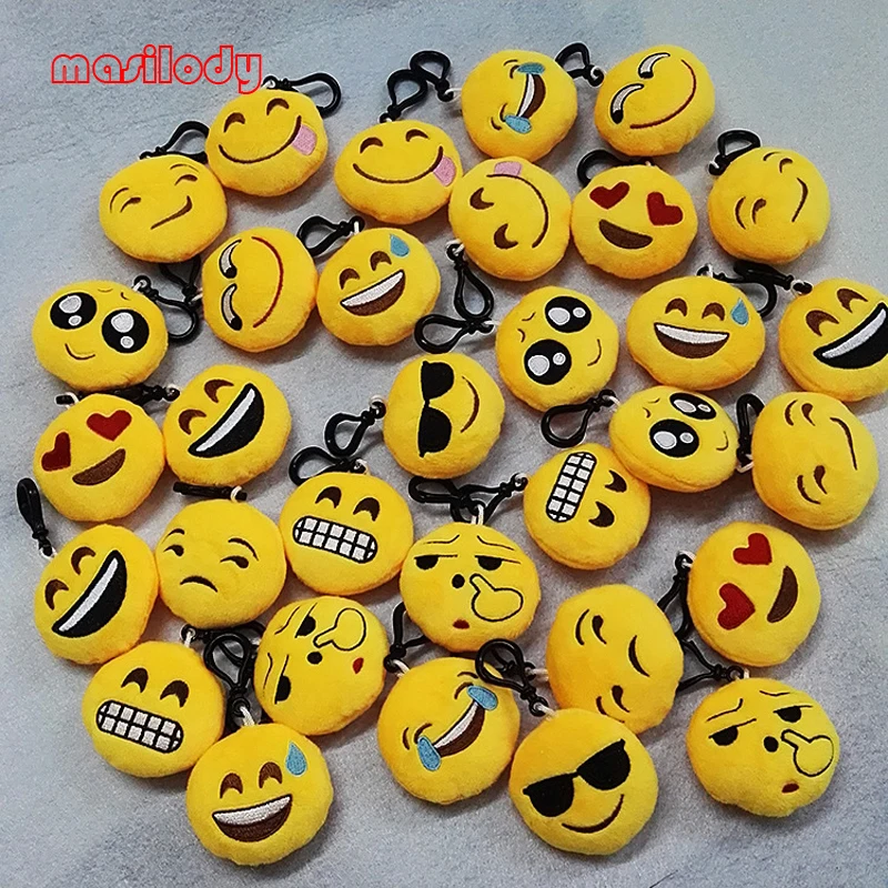 100pcs/lot Mixed Emoji Keychain Plush Keyring Emoticon Key Ring Plush