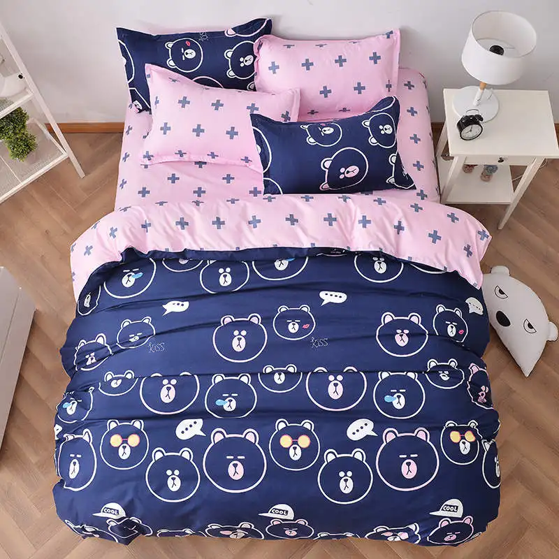 

cute bear face prints bedding sets bedspreads comforters single twin full queen king size Children's girls bed blue pink colored