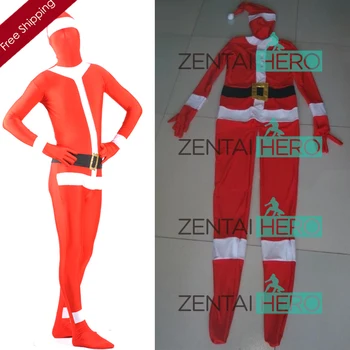 

Free Shipping DHL Custom Made Adult Christmas Santa Claus Full Body Red Lycra Spandex Zentai Suit Fancy Funy Zentai Suit S-XXXL