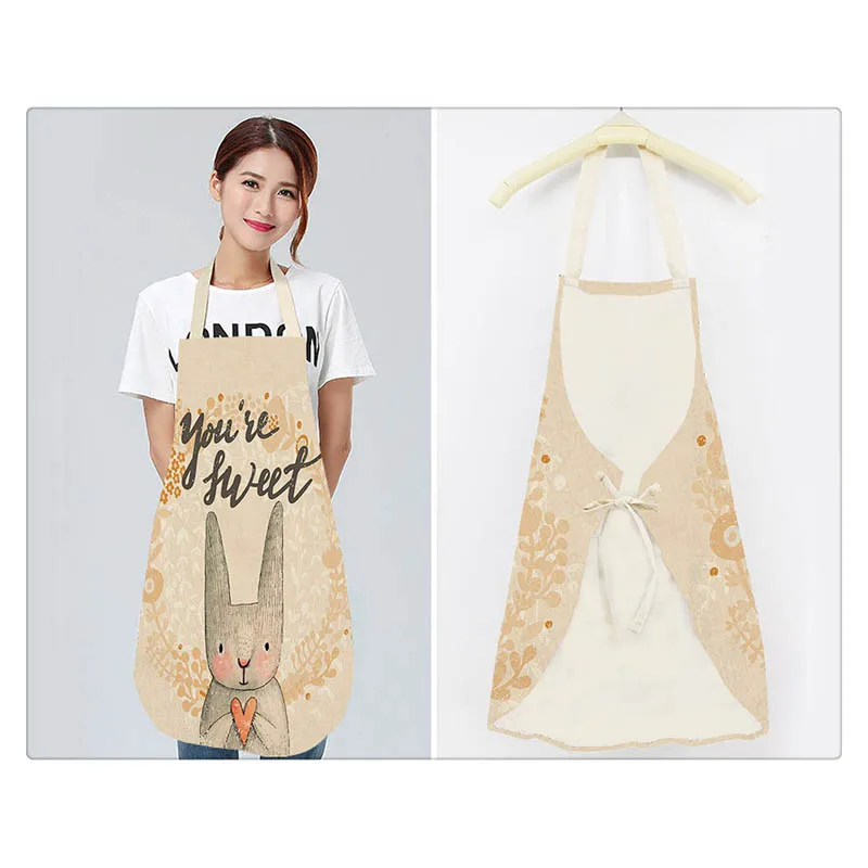 Home Cleaning Tools 68*55cm,47*38cm Cooking Apron Cartoon Animal Printed Waterproof Cotton Linen Women Sleeveless Kitchen Aprons