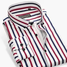 Осенние новые дизайнерские дышащие хлопковые Элитные брендовые полосатые мужские рубашки с пуговицами, приталенные деловые повседневные мужские рубашки