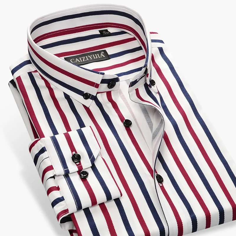 

2019 Autumn New Design Breathable Cotton High-end Luxury Brand Striped Men Shirts Button-down Slim Fit Business Casual Men Shirt