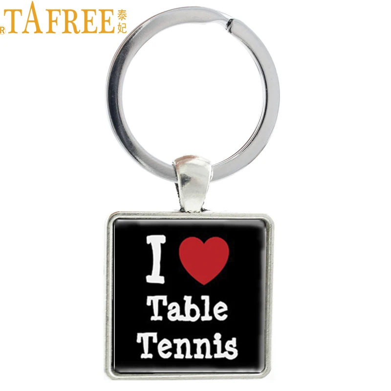

TAFREE 2017 fashion pong sports keychain I love table tennis statement Square keyring vintage exquisite jewelry NW351