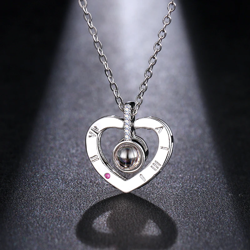 Emmaya – collier avec pendentif en forme de cœur, en or Rose et blanc, 100 langues différentes, pendentif de Projection, amour romantique, souvenir de mariage