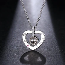 Emmaya – collier avec pendentif en forme de cœur, en or Rose et blanc, 100 langues différentes, pendentif de Projection, amour romantique, souvenir de mariage