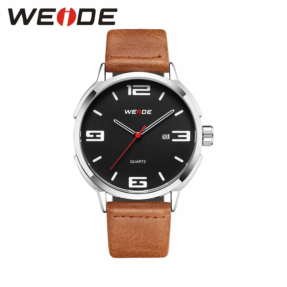 WEIDE бренд часы для мужчин Роскошные автоматические часы Аналоговые Кварцевые Спортивные водостойкий кожаный браслет Saat водонепроница - Цвет: Черный