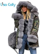 Lisa Colly размера плюс, женская зимняя куртка с капюшоном, пальто из хлопка, пальто из искусственного меха, куртка, теплая парка, Женская Толстая Меховая куртка