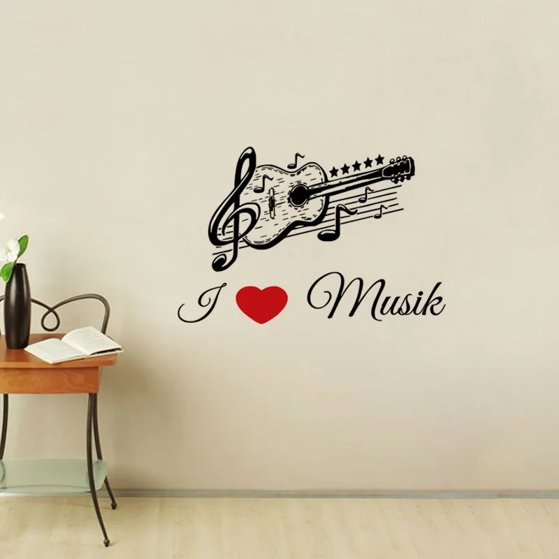 I Love Music Wall Stickers Guitar Musical Note Stickers Home Decor
