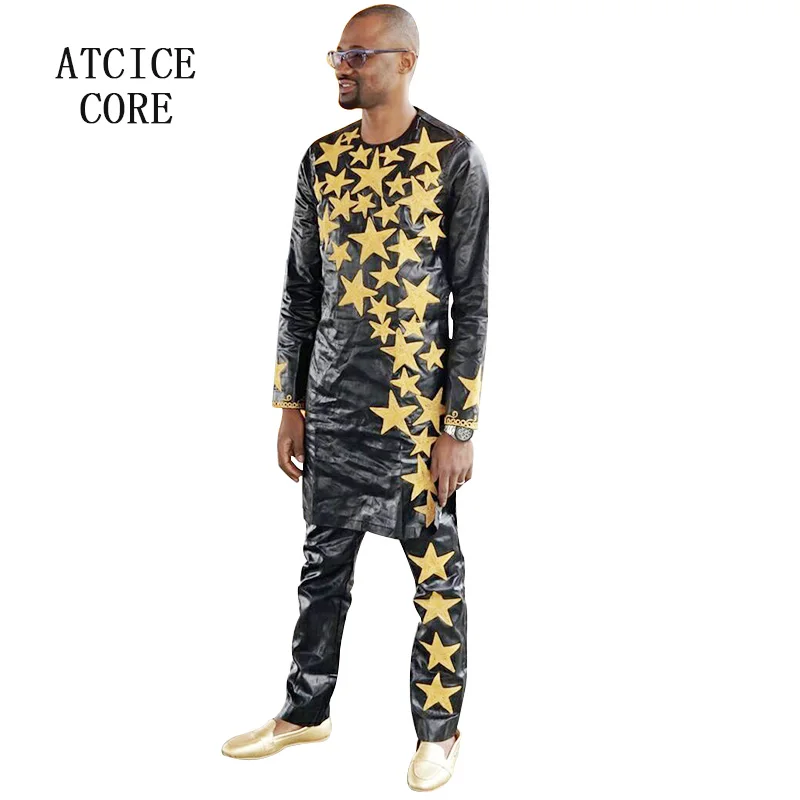 

african men clothes bazin riche embroidery design top with pants LC063#