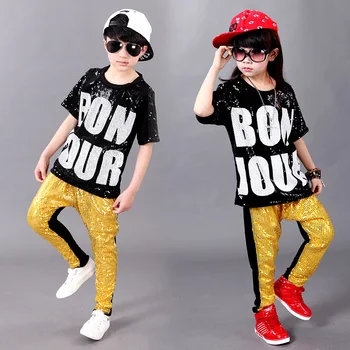 

Boys girls lady Bachelor Tops T-shirts Fashion Hip Hop Dancing Costume Sequined Girls Casual Tops Pole Dance/Disco/Jazz #8720