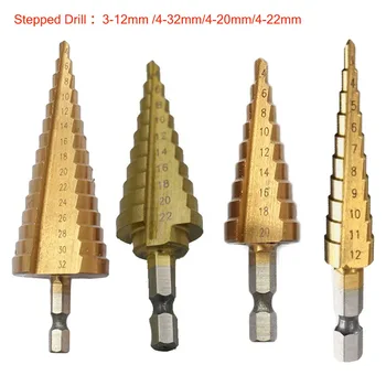 

Mini Drill Bit 3-12mm 4-32mm 4-20mm 4-22MM Titanium Coated Stepped Drill Bits 1/4 Hex Handle Wood PCB Metal Drilling Power Tool