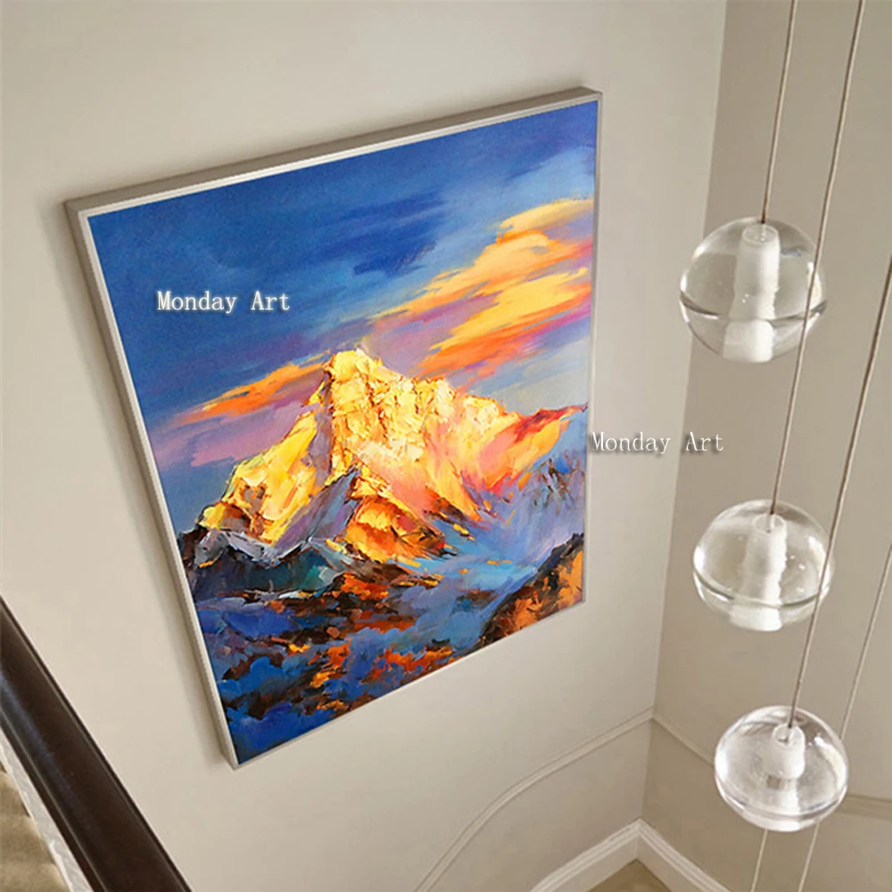 100-Hand-Painted-Golden-Mountain-Peaks-Art-Painting-On-Canvas-Wall-Art-Wall-Adornment-Picture-Painting (2)