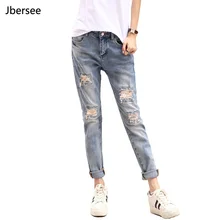 Модные Рваные джинсы для Для женщин стрейч джинсовые штаны Повседневное Slim Fit узкие брюки деним, джинсы для женщин летние середины талии ковбойские джинсы для женщин Femme