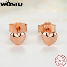 Настоящие 925 пробы, серебряные и розовые золотые миниатюрные серьги-гвоздики в форме сердца для женщин, женские подлинные оригинальные ювелирные изделия, подарок