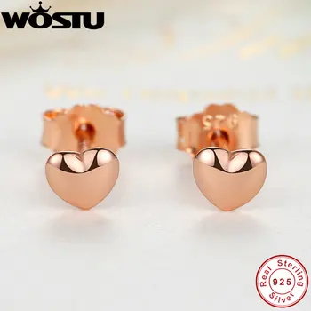

Real 100% 925 Sterling Silver & Rose Gold Color Petite Hearts Stud Earrings For Women Female Authentic Original Jewelry Gift