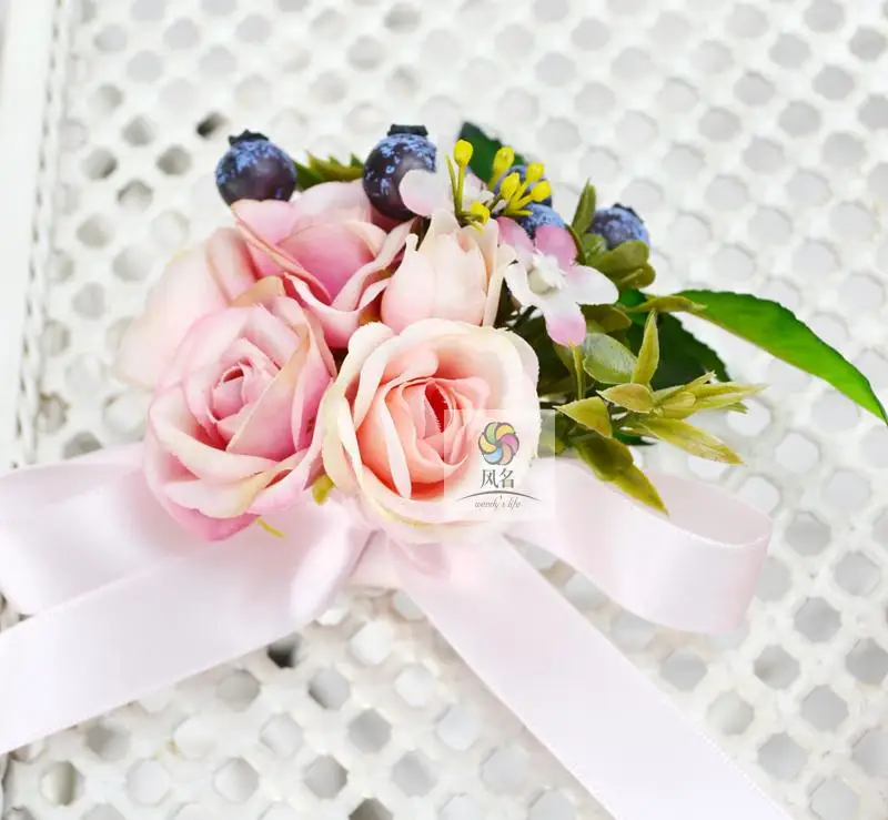 1 шт., ручная работа, бутоньерка для жениха или невесты, подружки невесты, для женщин, на запястье, искусственные цветы, корсажи, цветок розы - Цвет: Color2 Wrist Flower