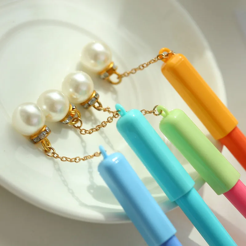 

5pcs Jewel pearl gel pen Candy roller pen 0.5mm Blue color ink pens Honey kids gift Stationery School supplies FB891
