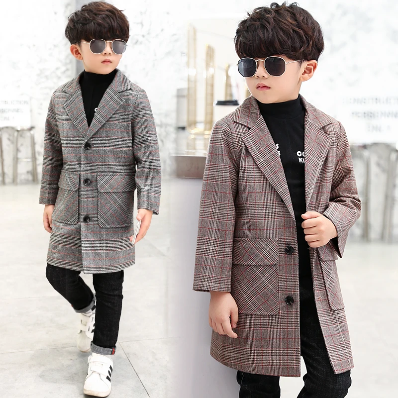 

Boys windbreaker jacket 2018 new spring and autumn long children's casual England big children's plaid fashion boy jacket