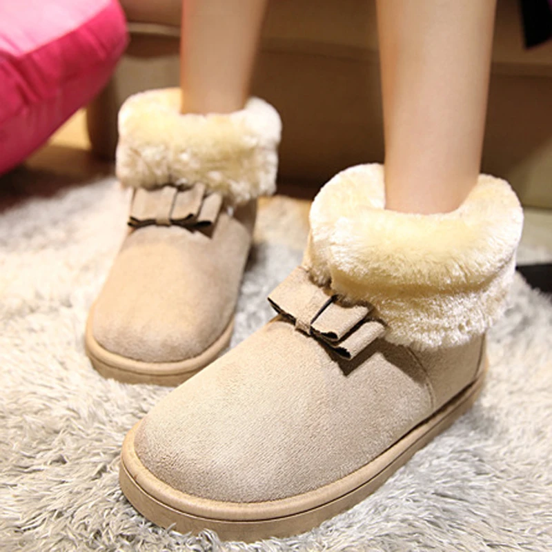 

2015 Hot selling Lovely Bowtie winter women snow boots botas mujer warm thick ankle boots for women zapatos mujer botines XZ156