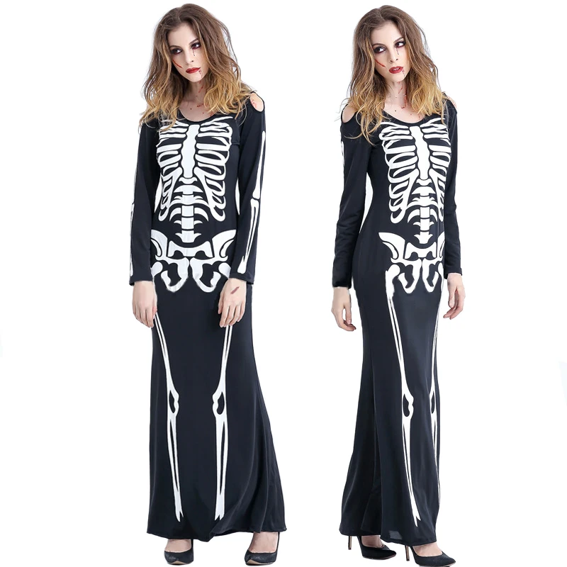 Details about   Womens Halloween Costumes Witch Cosplay Dress Sorceress Outfit Skeleton