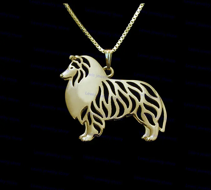 Wholesale Cartoon Rough Collie Necklace New Fashion Shetland Sheepdog Dog Jewelry Golden Colors Plated 12pcs/Lot