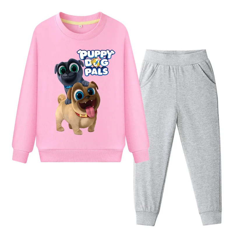 Весенний свитер с длинными рукавами для мальчиков+ штаны; Комплект для девочек; Повседневный пуловер; комплекты одежды; детский спортивный костюм с щенками и приятелями; DY078 - Цвет: Pink