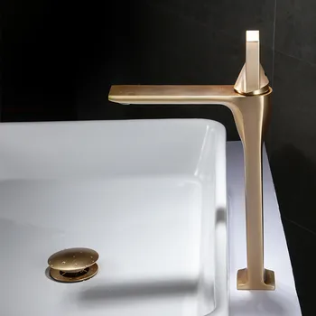 

Bathroom Basin Faucets Brass Sink Mixer Tap Hot & Cold Deck Mounted Brushed Gold Rotating Lavatory Crane Tap Free Shipping