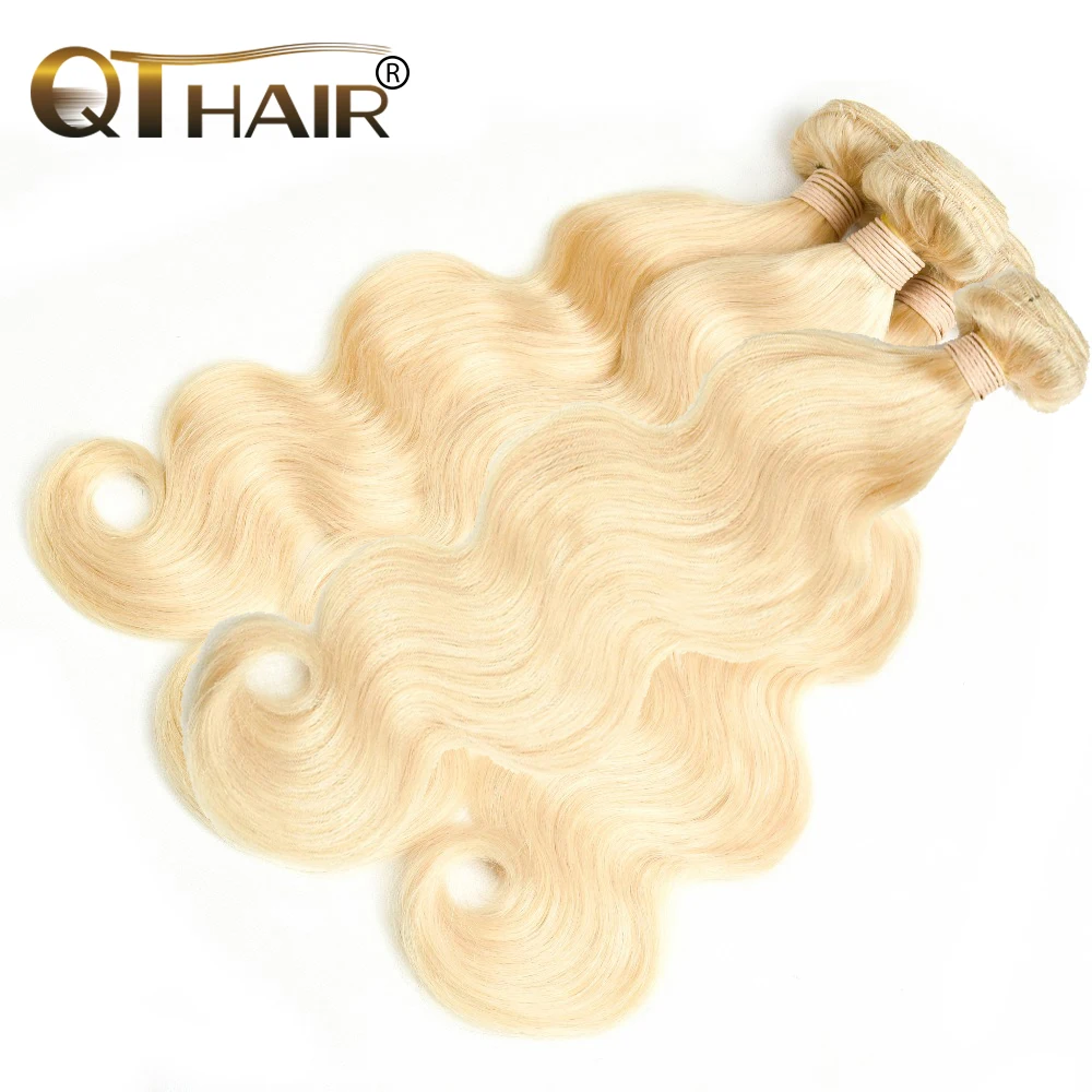 QT перуанская волна тела 4 пучка человеческих волос пучки 613 блонд цвет перуанские волосы для наращивания не Реми волос переплетение