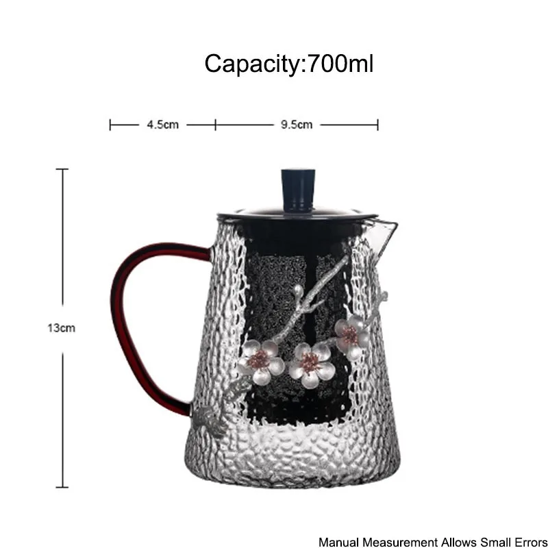 Креативный термостойкий стеклянный чайник 304 из нержавеющей стали фильтр китайский чайный набор кунг-фу ручной работы оловянный цветок сливы чайные горшки чайник - Цвет: Capacity700ml