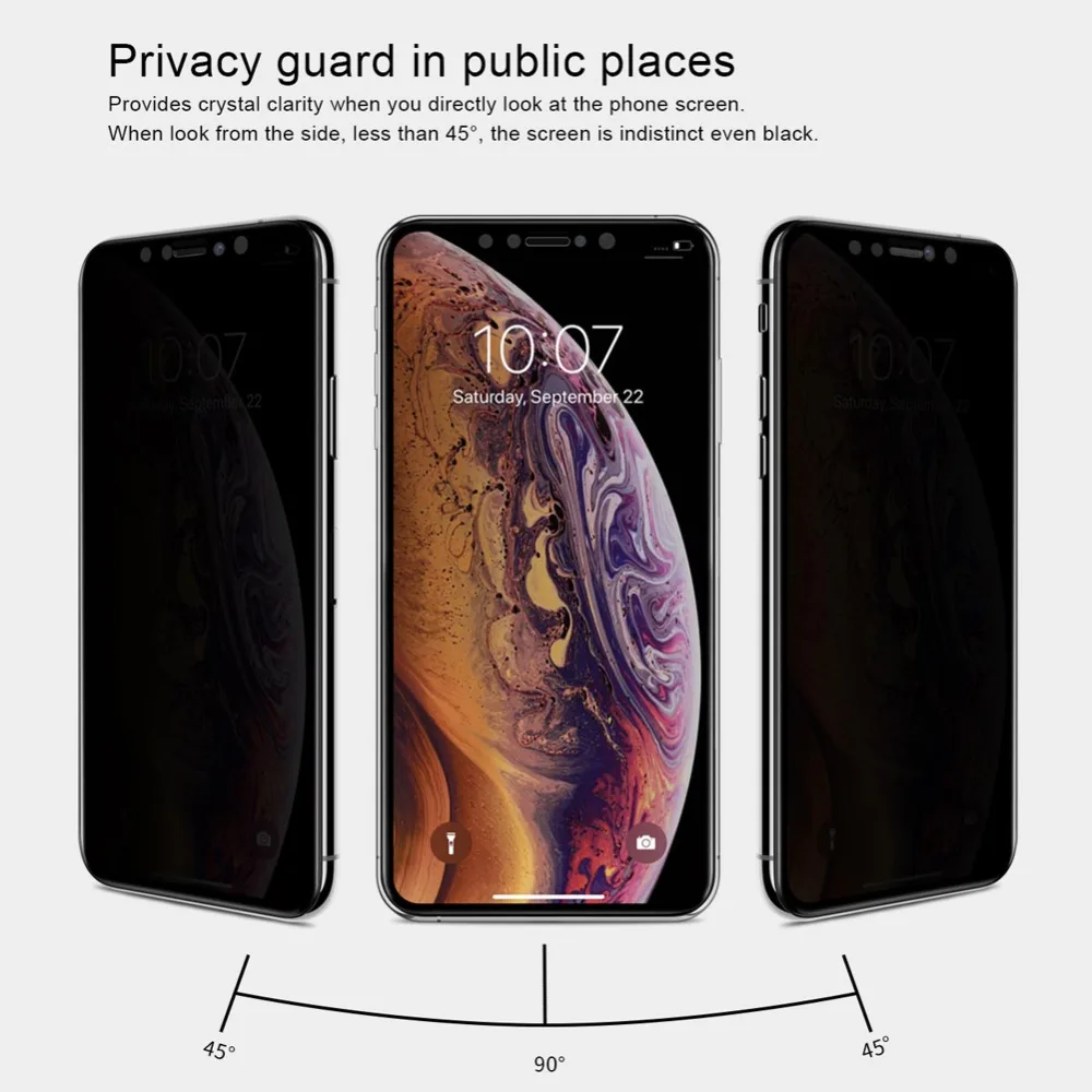 Антишпионское закаленное стекло для iPhone X Xs Max XR Nillkin 3D антибликовое уличное