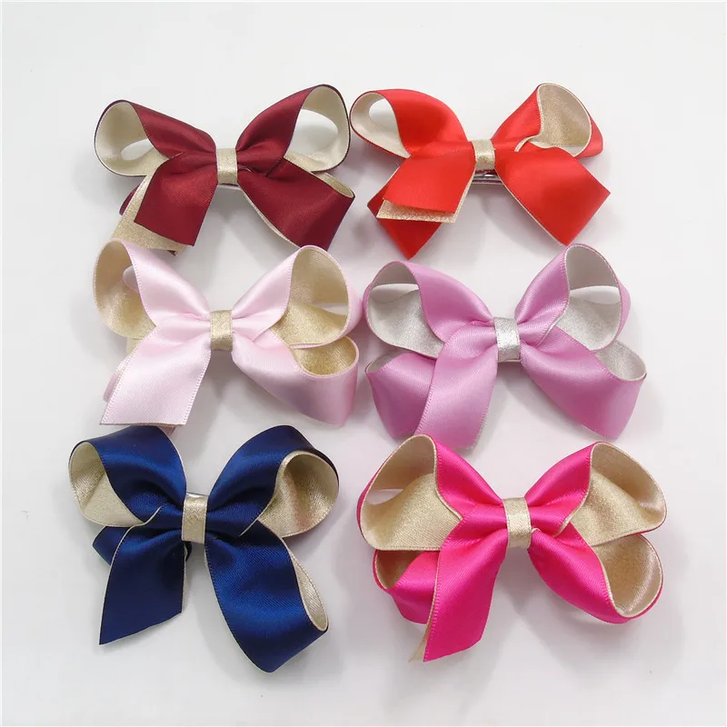 20pcs/lot Hot Sale Hair Bow Clips Deluxe Satin Ribbon Bow Knot Hair