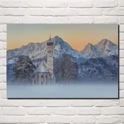 Alpenglow Schwangau св. коломан туман природа пейзаж ткань плакат гостиная комнатное домашнее настенное декоративное полотно Шелковый