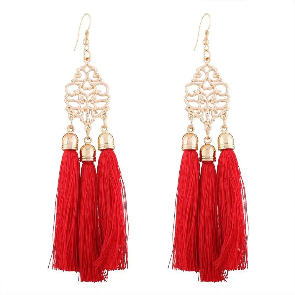 Fashion Women Bohemian Earrings Long Tassel Fringe Drop Dangle Ear Stud Jewelry